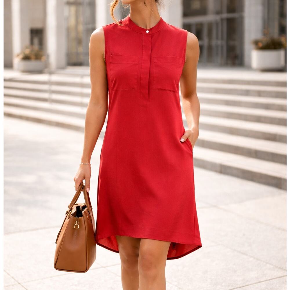 Madewell 100% Silk Sleeveless Shirt Dress Size 0 Red Knee Length